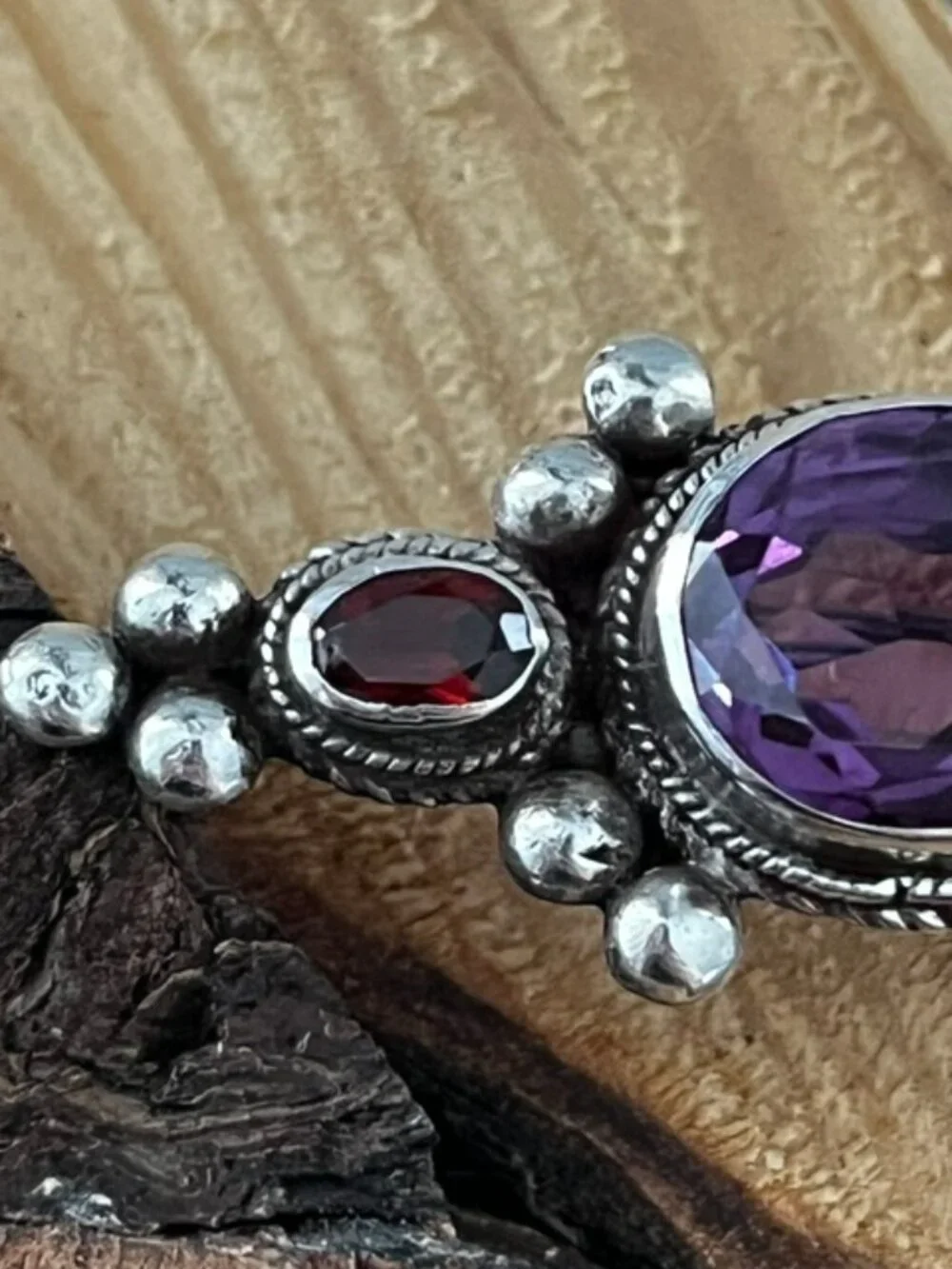 Vintage Sterling Silver Garnet Alexandrite Brooch Pin